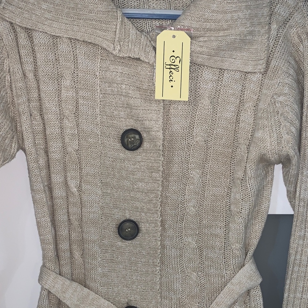 Tan Cable Knit Cardigan Sweater - Picture 3 of 6